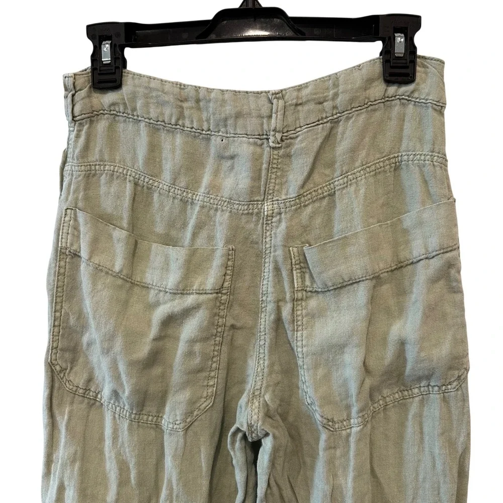 ZARA Women's Light‎ Green 100% Linen Utility Pants Wide Leg Cropped Size XS